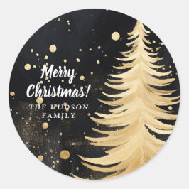 Roze Gouden Kerstboom Ronde Sticker