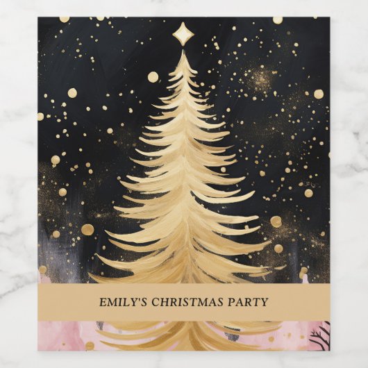Roze Gouden Kerstboom Wijn Etiket (Enkel label)
