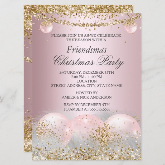 -roze gouden kerstfeest kaart (Voorkant / Achterkant)