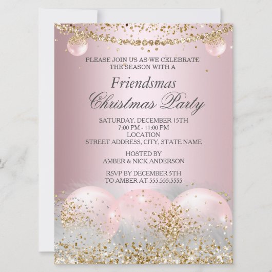 -roze gouden kerstfeest kaart (Voorkant)