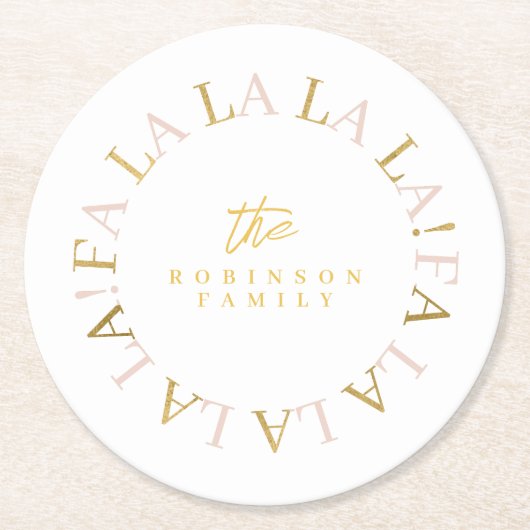 Roze Gouden Kerstmis Fa La ID1009 Ronde Kartonnen Onderzetter (Voorkant)