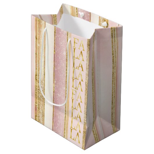 Roze Gouden Kerstmis Fa La Patroon#27 ID1009 Medium Cadeauzakje (Voorkant Gekanteld)