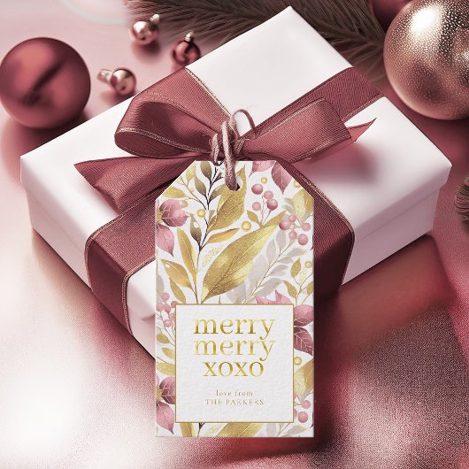Roze Gouden Kerstmis Merry Patroon#21 ID1009 Cadeaulabel
