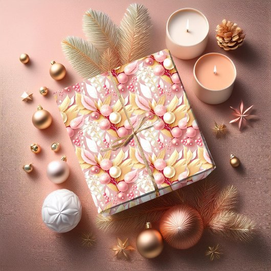 Roze Gouden Kerstmis Merry Pattern#17 ID1009 Cadeaupapier