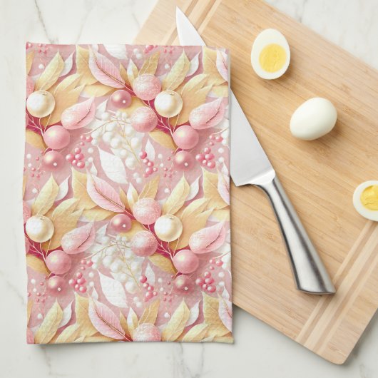 Roze Gouden Kerstmis Merry Pattern#17 ID1009 Theedoek (Quarter Fold)