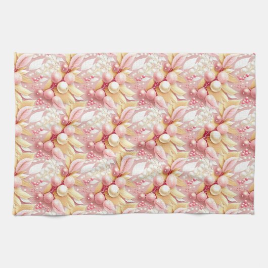 Roze Gouden Kerstmis Merry Pattern#17 ID1009 Theedoek (Horizontaal)