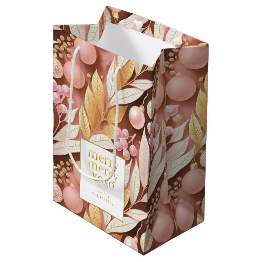 Roze Gouden Kerstmis Merry Pattern#22 ID1009 Medium Cadeauzakje (Voorkant Gekanteld)