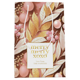 Roze Gouden Kerstmis Merry Pattern#22 ID1009 Medium Cadeauzakje