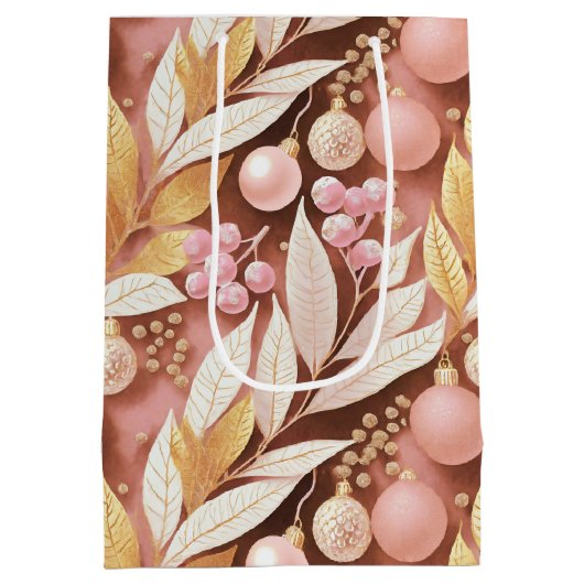 Roze Gouden Kerstmis Merry Pattern#22 ID1009 Medium Cadeauzakje (Achterkant)
