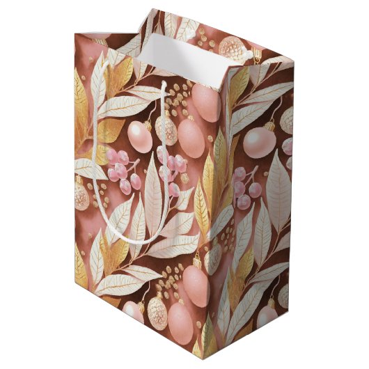 Roze Gouden Kerstmis Merry Pattern#22 ID1009 Medium Cadeauzakje (Achterkant Gekanteld)