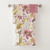 Roze Gouden Kerstmis Vrolijk Patroon#21 ID1009 Bad Handdoek (Insitu)