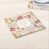 Roze Gouden Kerstmis Vrolijk Patroon#21 ID1009 Kartonnen Onderzetters (Schuin)