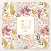 Roze Gouden Kerstmis Vrolijk Patroon#21 ID1009 Kartonnen Onderzetters (Voorkant)