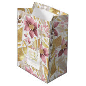 Roze Gouden Kerstmis Vrolijk Patroon#21 ID1009 Medium Cadeauzakje (Voorkant Gekanteld)