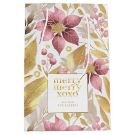 Roze Gouden Kerstmis Vrolijk Patroon#21 ID1009 Medium Cadeauzakje