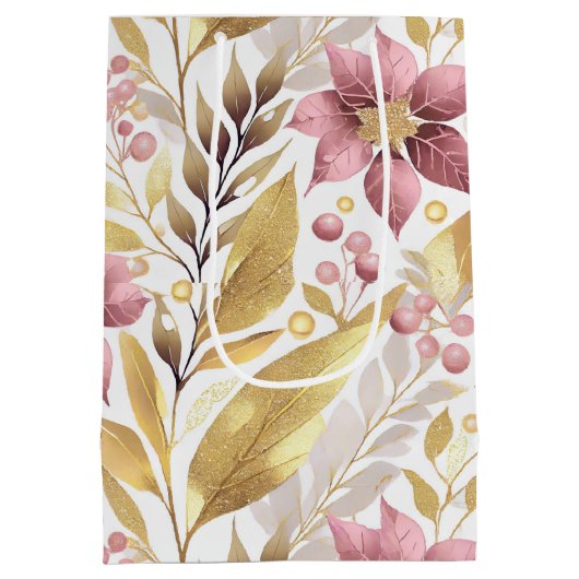 Roze Gouden Kerstmis Vrolijk Patroon#21 ID1009 Medium Cadeauzakje (Achterkant)