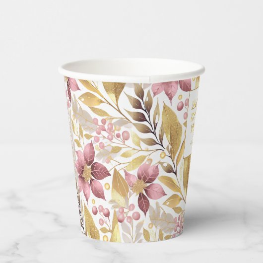 Roze Gouden Kerstmis Vrolijk Patroon#21 ID1009 Papieren Bekers (Rechts)