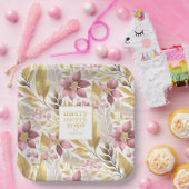 Roze Gouden Kerstmis Vrolijk Patroon#21 ID1009 Papieren Bordje (Feest)