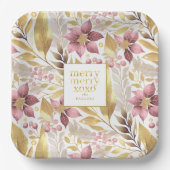 Roze Gouden Kerstmis Vrolijk Patroon#21 ID1009 Papieren Bordje (Voorkant)