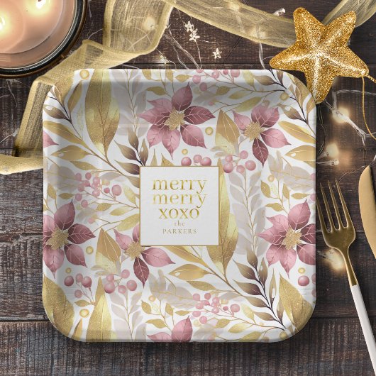 Roze Gouden Kerstmis Vrolijk Patroon#21 ID1009 Papieren Bordje