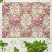 Roze Gouden Kerstmis Vrolijk Patroon#21 ID1009 Theedoek (Gevouwen)