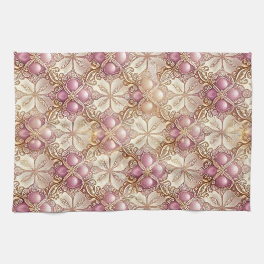 Roze Gouden Kerstmis Vrolijk Patroon#21 ID1009 Theedoek (Horizontaal)