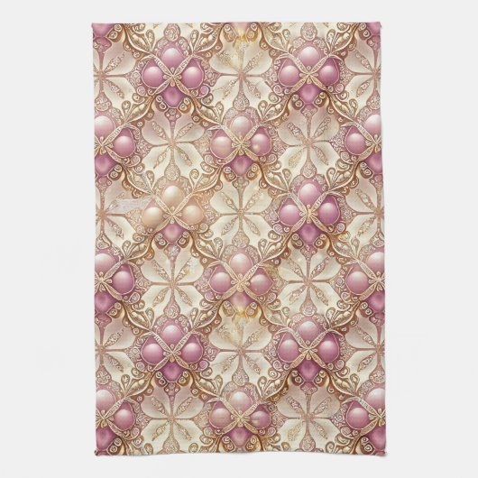 Roze Gouden Kerstmis Vrolijk Patroon#21 ID1009 Theedoek (Verticaal)