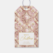 Roze Gouden Kerstmis Vrolijk Patroon#3 ID1009 Cadeaulabel (Voorkant)
