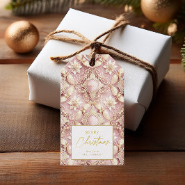Roze Gouden Kerstmis Vrolijk Patroon#3 ID1009 Cadeaulabel