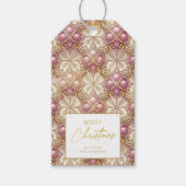 Roze Gouden Kerstmis Vrolijk Patroon#4 ID1009 Cadeaulabel (Voorkant)