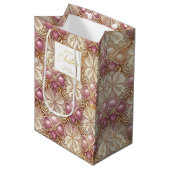 Roze Gouden Kerstmis Vrolijk Patroon#4 ID1009 Medium Cadeauzakje (Voorkant Gekanteld)