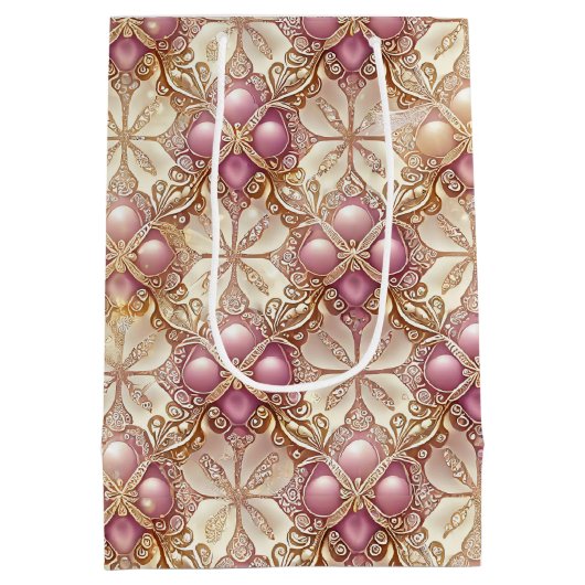 Roze Gouden Kerstmis Vrolijk Patroon#4 ID1009 Medium Cadeauzakje (Achterkant)