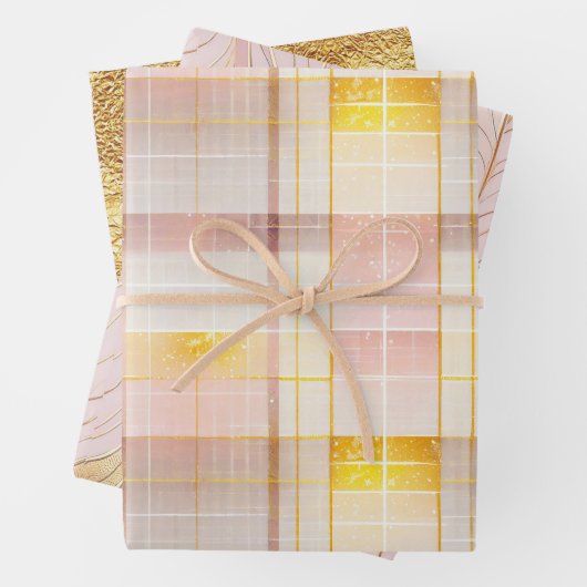 Roze Gouden Kerstmispatronen #2#8#32 ID1009 Inpakpapier Vel (In situ)