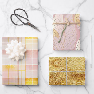 Roze Gouden Kerstmispatronen #2#8#32 ID1009 Inpakpapier Vel