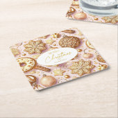 Roze Gouden Kerstmispatroon#12 ID1009 Kartonnen Onderzetters (Schuin)