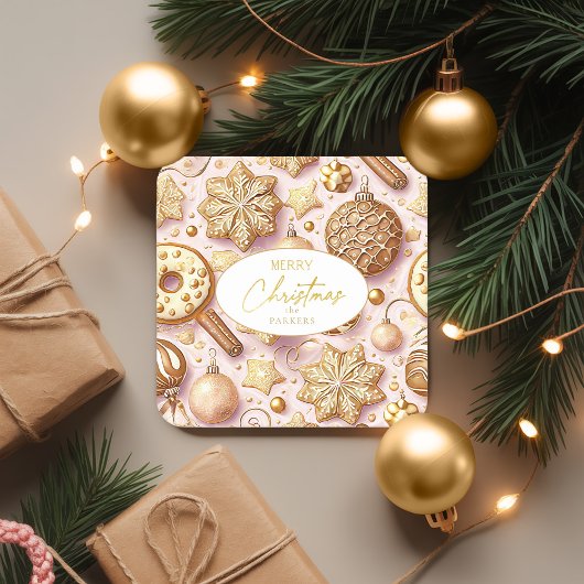 Roze Gouden Kerstmispatroon#12 ID1009 Kartonnen Onderzetters