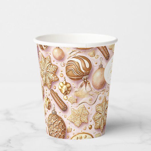 Roze Gouden Kerstmispatroon#12 ID1009 Papieren Bekers (Rechts)