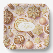 Roze Gouden Kerstmispatroon#12 ID1009 Papieren Bordje (Voorkant)