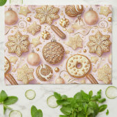 Roze Gouden Kerstmispatroon#12 ID1009 Theedoek (Gevouwen)