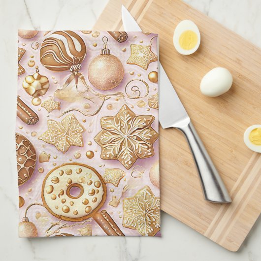 Roze Gouden Kerstmispatroon#12 ID1009 Theedoek (Quarter Fold)