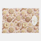 Roze Gouden Kerstmispatroon#12 ID1009 Theedoek (Horizontaal)