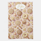 Roze Gouden Kerstmispatroon#12 ID1009 Theedoek (Verticaal)