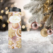 Roze Gouden Kerstmispatroon#12 ID1009 Thermosbeker