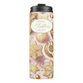 Roze Gouden Kerstmispatroon#12 ID1009 Thermosbeker (Voorkant)