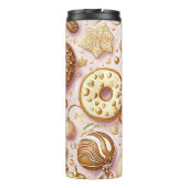 Roze Gouden Kerstmispatroon#12 ID1009 Thermosbeker (Achterkant)