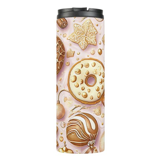 Roze Gouden Kerstmispatroon#12 ID1009 Thermosbeker (Achterkant)