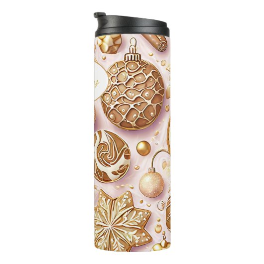 Roze Gouden Kerstmispatroon#12 ID1009 Thermosbeker (Geroteerd rechts)