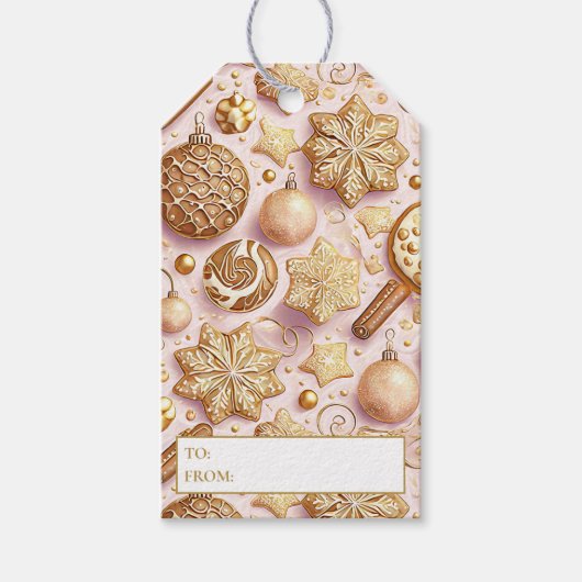 Roze Gouden Kerstmispatroon#12 ID1009 Verpakking Cadeaulabel (Voorkant)