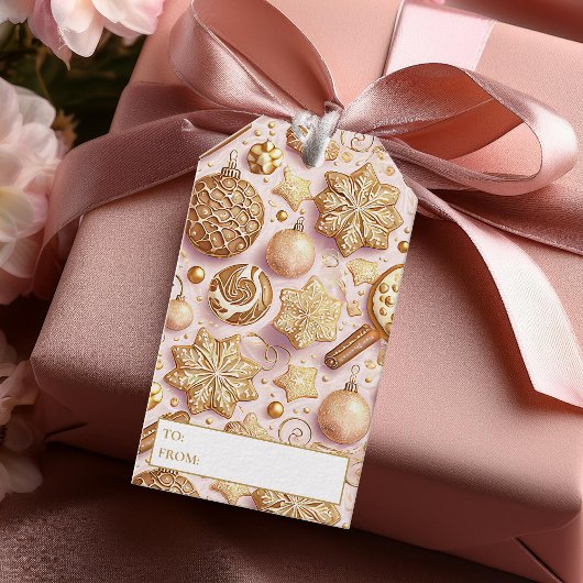 Roze Gouden Kerstmispatroon#12 ID1009 Verpakking Cadeaulabel