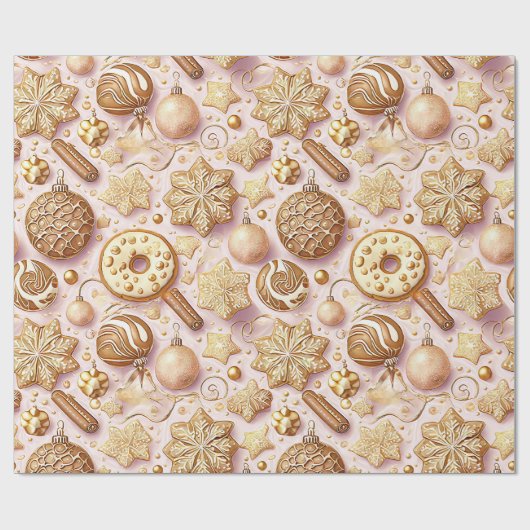 Roze Gouden Kerstmispatroon#12 ID1009 Verpakking Cadeaupapier (Vlak)